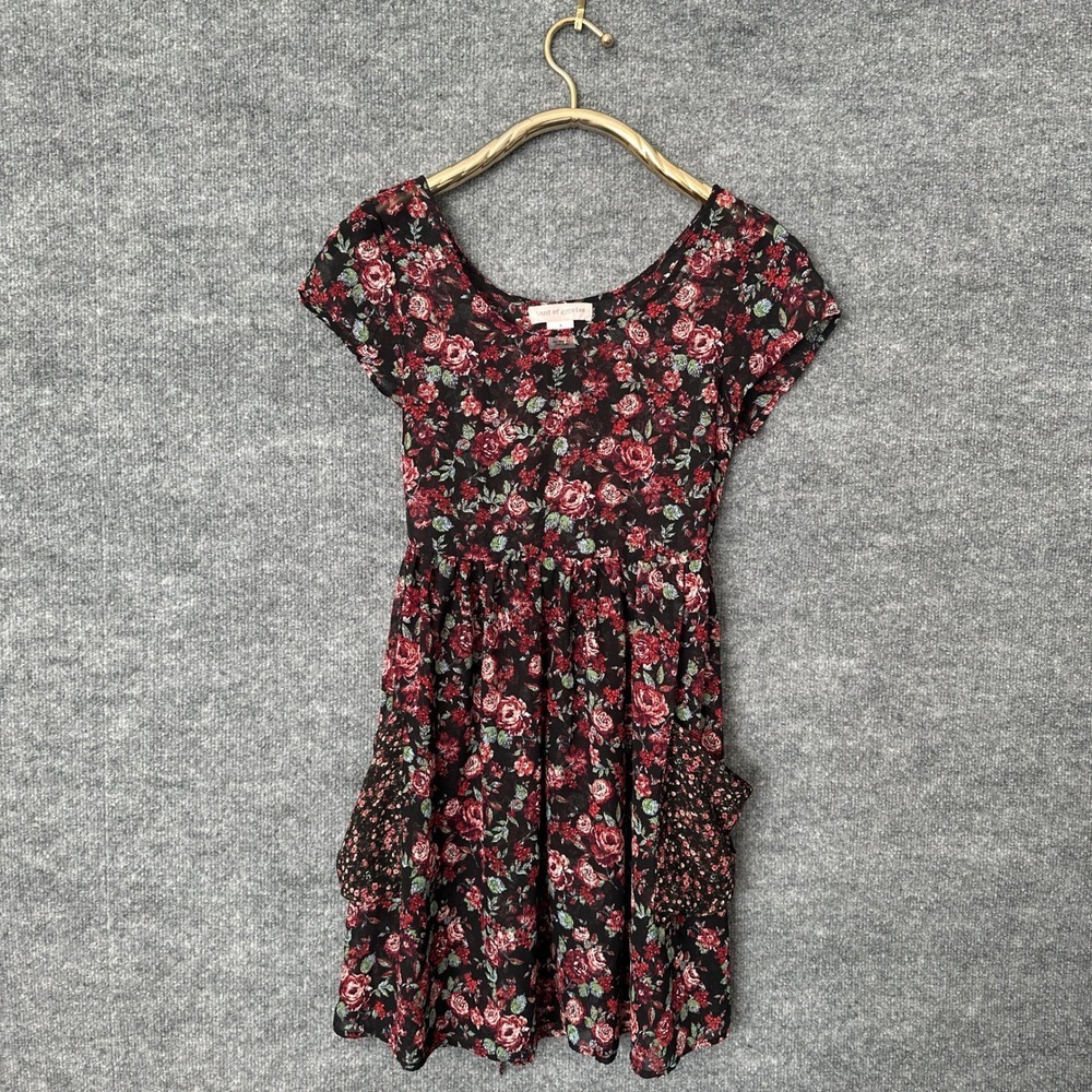 Band of Gypsies Womens XS S Black Red Rose Floral Babydoll Dress Boho Grunge